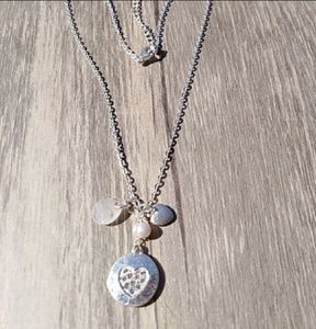 Pearl, Rose quartz, Sterling Silver Charm Necklace